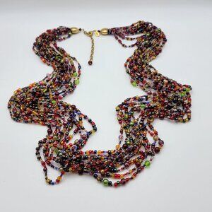 Joan Rivers Multicolor Glass Seed Bead Necklace 11-Strand Gold Plate 38" CZECH